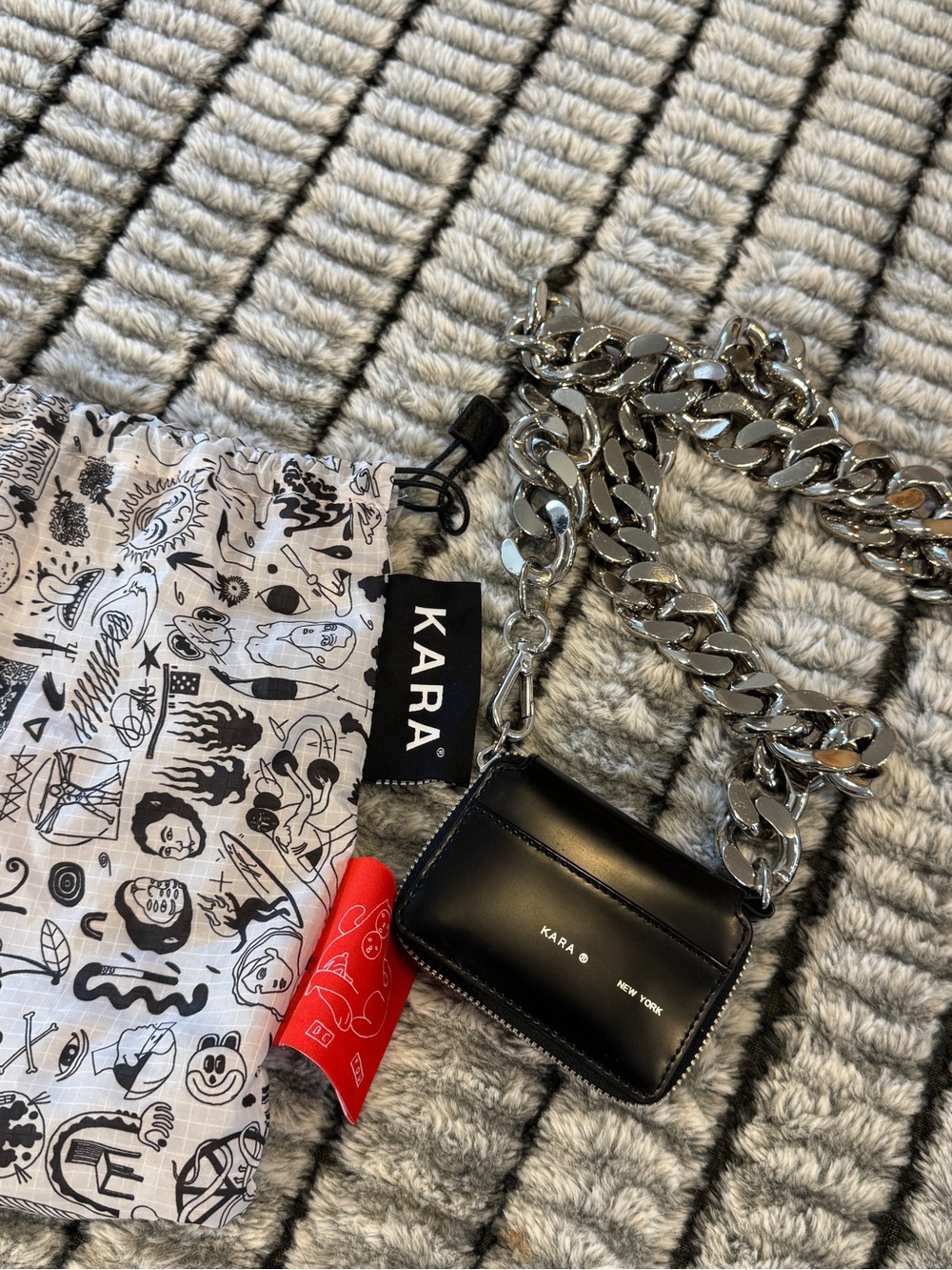 KARA Black Leather Mini Wallet with Silver Chain